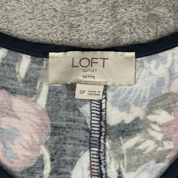Loft Shirt Womens Small Petite Black Pink Blue Dark Floral Tank Bohemian Cottage - Picture 6 of 7